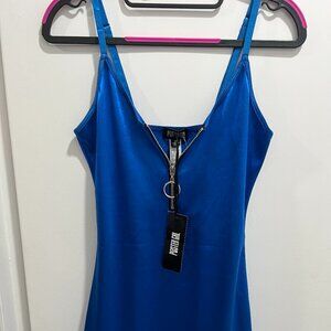 POSTER GIRL Dolls Kill Electric Blue Satin look mini dress size M